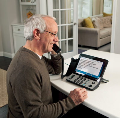 Look for written captions when shopping for hearing loss telephones.