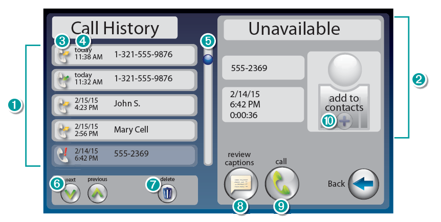 CapTel 2400i: Reviewing Previous Calls