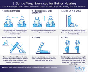 This hearing loss prevention infographic illustrates yoga poses that can promote better hearing.