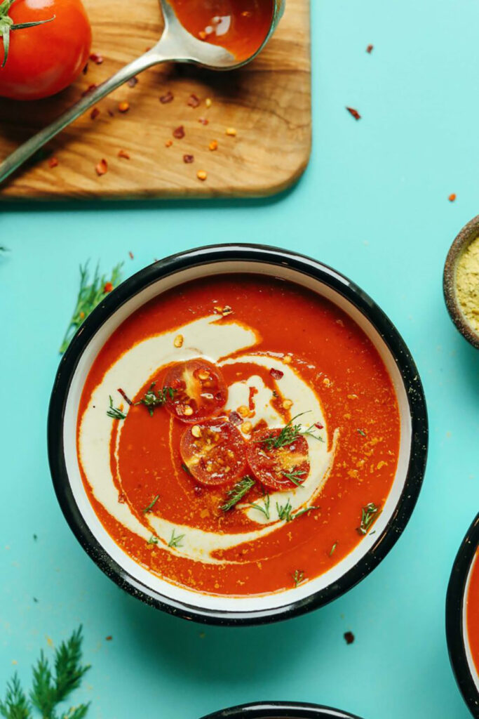 One of the homemade soup recipes on this list is creamy roasted red pepper tomato soup