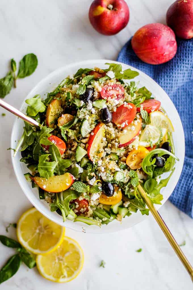 One of the healthy summer salad recipes on our list is Greek quinoa salad