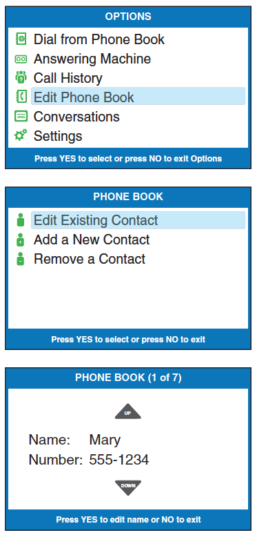 CapTel 840i: Editing an Existing Contact in the Phone Book