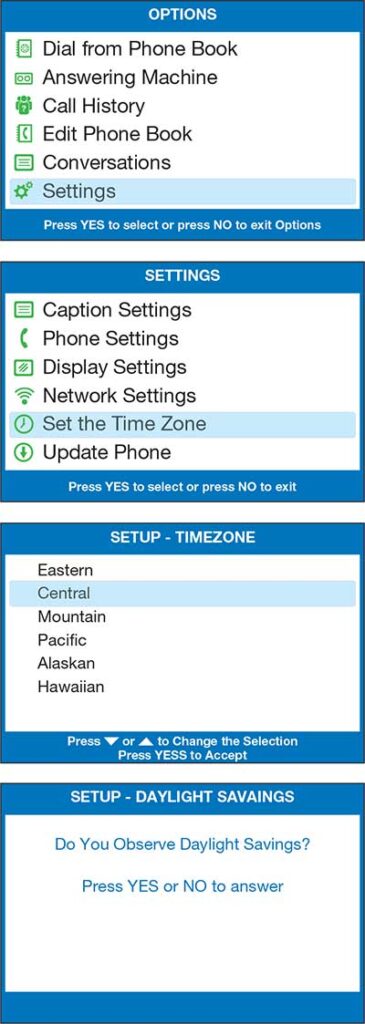 CapTel timezone settings