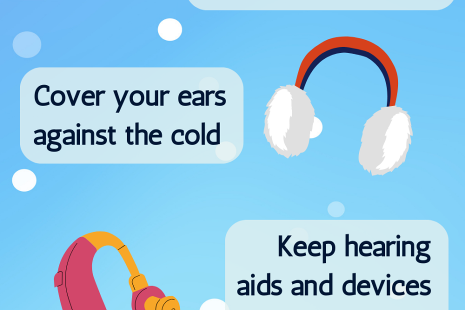 A person wearing earmuffs in the snow to protect their hearing during the winter months. Learn about hearing loss prevention and tips for maintaining good hearing health.