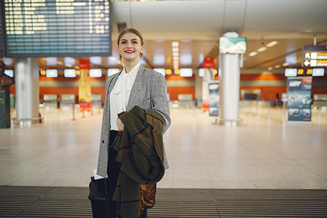 A person on a business trip looking at a map