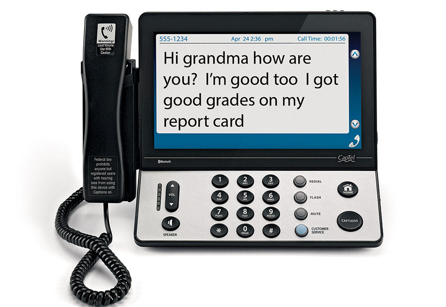 A captioned phone and other equipment for individuals with hearing loss.