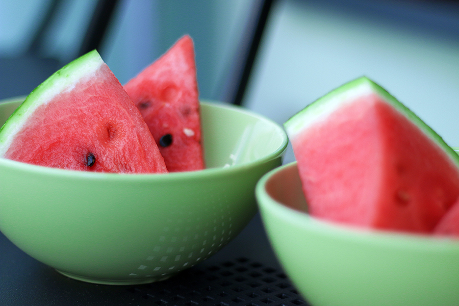 A juicy watermelon sliced open