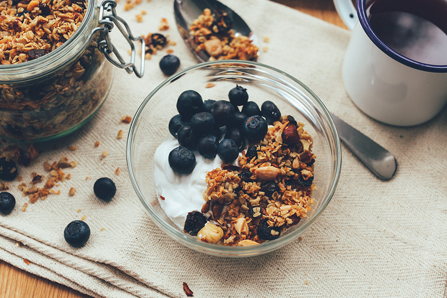 A variety of healthy breakfast options are available