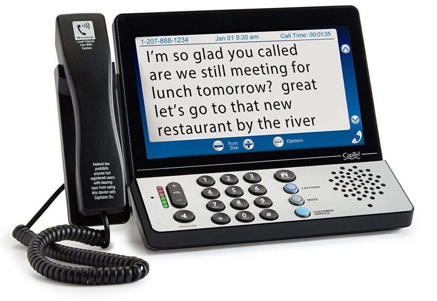 A captioned phone designed for individuals with hearing loss