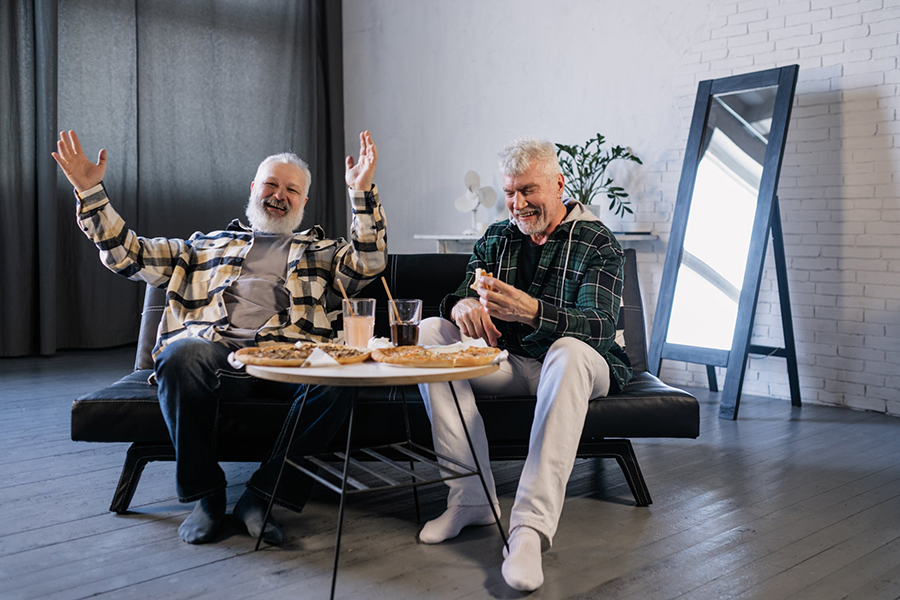 A group of people laughing together