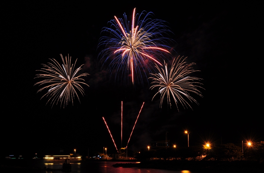 A person wearing ear protection while watching fireworks to prevent noise-induced hearing loss.