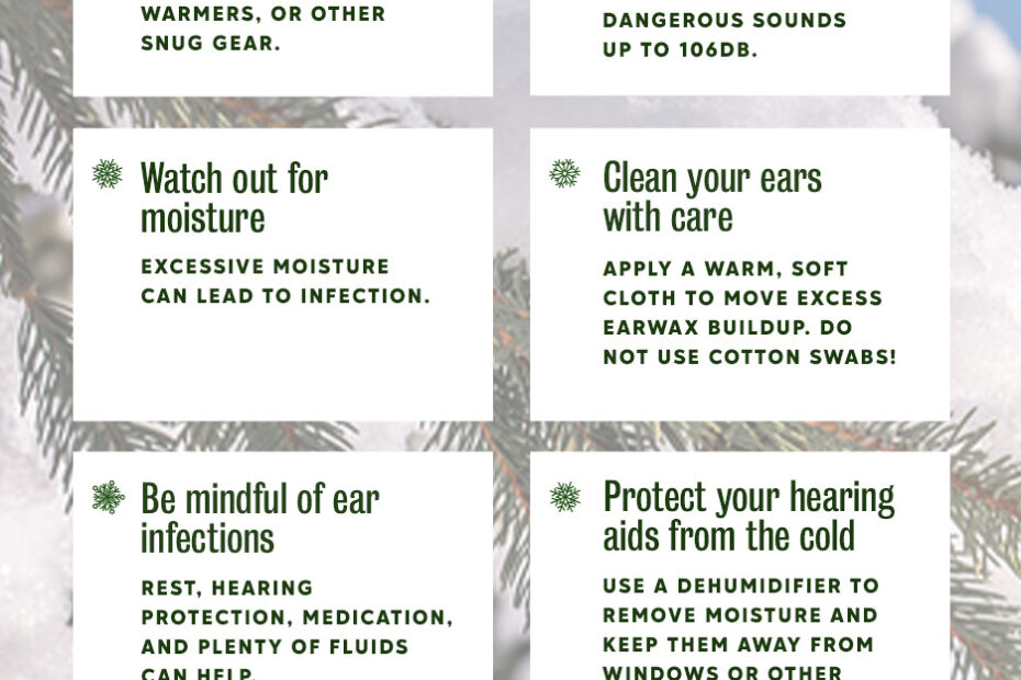 An infographic showing tips and techniques to protect hearing during the winter season.