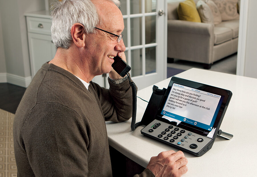 Image of a captioned telephone designed for individuals with hearing loss